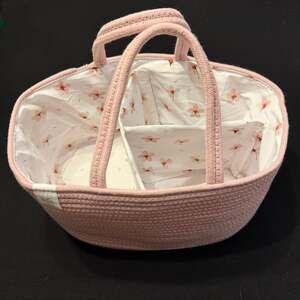 KiddyCare XL Woven Diaper Caddy Organizer Nursery Storage Pink w/ Flowers